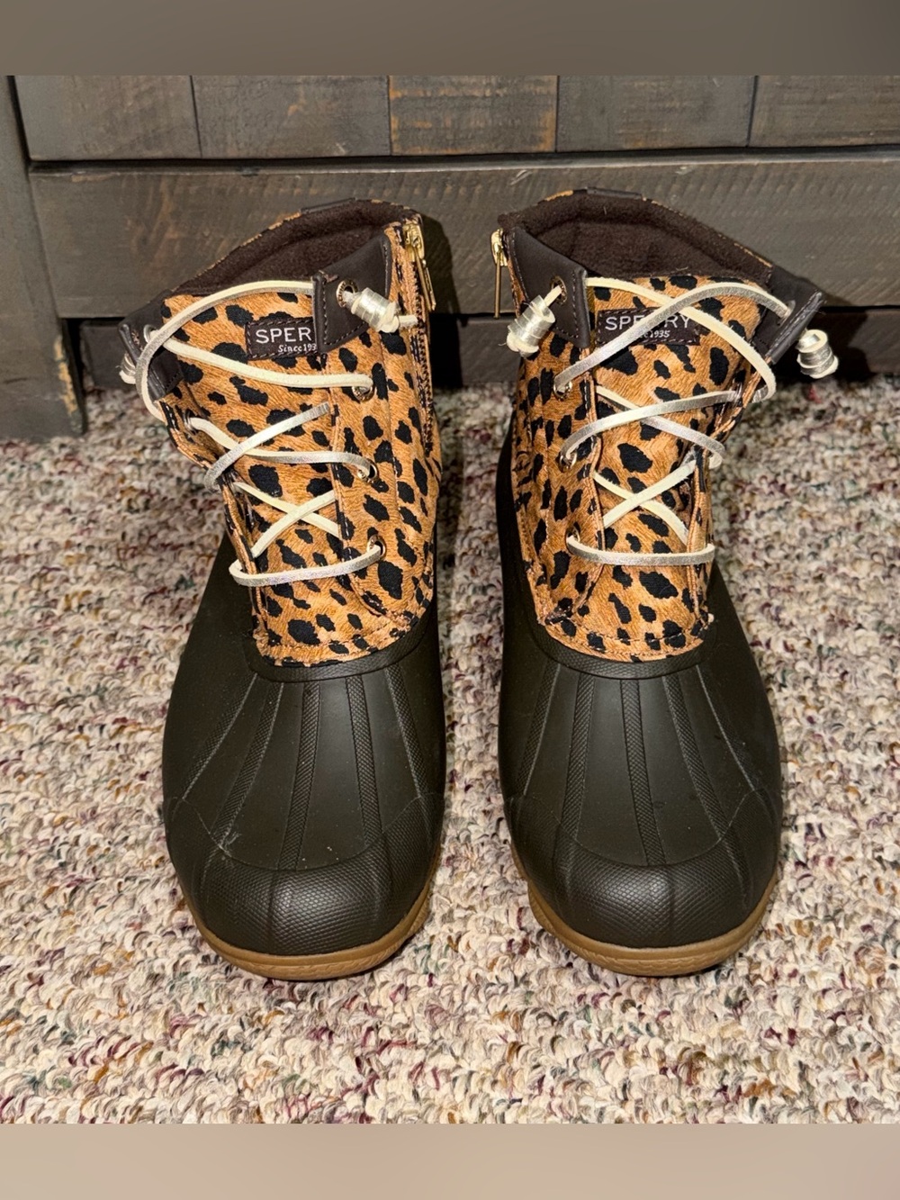 Women's size 7.5 winter rain waterproof boots Sperry Leopard-Print Duck Boots - Picture 2 of 8